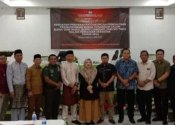 Poto bersama usai kegiatan Rakor Persiapan Pencalonan Perseorangan untuk Pilkada 2024 di salah satu Aula Hotel di Kabupaten Tanjab Timur, Kamis (02/05/24) (Dok. Ginting)