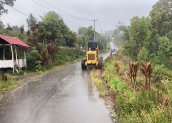 Alat berat milik Dinas PUPR Provinsi Jambi mulai bekerja di kawasan Jangkat, Merangin, untuk memperbaiki jalan provinsi yang rusak dan tertutup semak, Selasa (10/6/2025). (Dok. nahar)