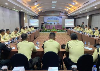 Para Satpam PHE Jambi Merang mengikuti kegiatan Refreshment Training yang digelar Ditbinmas Polda Jambi di Aula Shang Ratu Hotel, Kota Jambi, Kamis (12/6/2025). (Dok. Daus)