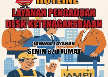Banner Hotline Pengaduan Desk Ketenagakerjaan yang dapat diakses melalui WhatsApp di nomor +62 822-8046-9220, setiap hari kerja, Senin hingga Jumat. (Foto: Dok. Ditreskrimsus Polda Jambi)