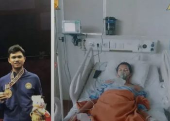 Kiri: Oki Yusmika saat meraih medali dalam ajang olahraga nasional.
Kanan: Oki saat ini menjalani perawatan intensif akibat kanker tulang yang telah menyebabkan amputasi kaki. (Dok. Keluarga OKI)