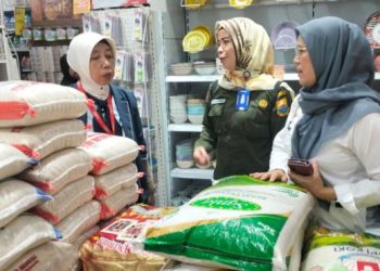 Petugas Satgas Pangan Provinsi Jambi tengah berdiskusi dengan pengelola ritel saat inspeksi mendadak terhadap beras bermerek di Kota Jambi, Selasa (16/7/2025). (Dok. Sterpanus)