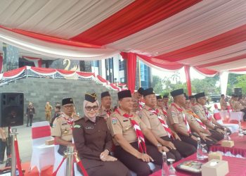 Kasat Binmas Polresta Jambi Kompol Abdul Akil, S.H. saat menghadiri Upacara HUT Pramuka ke-64 Tingkat Kota Jambi di Lapangan Utama Kantor Wali Kota Jambi, Selasa (19/8/2025). (Dok.Nahar)