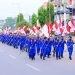 Personel Ditpolairud Polda Jambi melaksanakan pawai bendera merah putih di Kota Jambi dalam rangka memperingati HUT ke-80 Kemerdekaan RI, Rabu (20/8/2025). (Dok. Nahar)