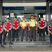 Personel Dit Samapta Polda Jambi bersama petugas keamanan setempat usai melaksanakan patroli mobile di salah satu objek vital Kota Jambi, Kamis (4/9/2025).(Dok. Humas)