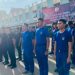 Personel Ditpolairud Polda Jambi bersama TNI, Polri, dan instansi terkait mengikuti apel karya bakti pembersihan Pasar Angso Duo, Jambi, dalam rangka HUT TNI ke-80, Jumat (19/9/2025). (Dok. Nahar)