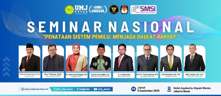 Para narasumber Seminar Nasional UMJ bertajuk ‘Penataan Sistem Pemilu: Menjaga Daulat Rakyat’ yang akan digelar di Hotel Jayakarta, Jakarta, Jumat (5/9/2025). (Dok.SMSI)
