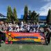 Personel Ditlantas Polda Bengkulu bersama siswa SMPN 4 Kota Bengkulu dalam kegiatan Police Go To School yang memberikan edukasi tertib berlalu lintas, Senin (8/9/2025). (Dok. Yola)