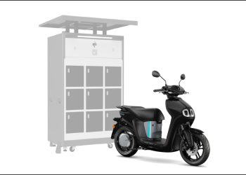 Tampilan Motor listrik Yamaha dengan sistem baterai tukar yang tengah diuji di wilayah Jabodetabek.(Dok. Yamaha)