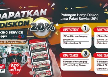 Banner program promo Harpelnas 2025 yang memberikan diskon jasa servis 20 persen di seluruh jaringan AHASS hingga 20 September 2025. (Dok .Sinsen)