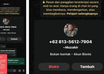 Tangkapan layar nomor WhatsApp mencatut nama dan foto Kepala Dinas PUPR Provinsi Jambi, Muzakir. (Dok. Bayu)