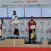 Pesilat Jambi Andhini Ayu Puspita Dewi (kedua dari kanan) berdiri di podium usai meraih medali perak kelas D putri pada ajang PON Bela Diri 2025 di GOR Djarum Kaliputu, Kudus, Jawa Tengah, Selasa (21/10/2025). (Dok. Koni Jambi)