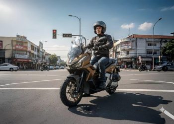 Ilsutarsi Seorang pengendara motor melintas di persimpangan jalan di kawasan Jambi. (Dok. Sinsen)