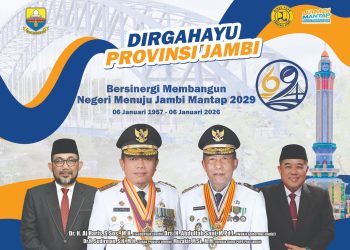 Banner Kadus PUPR Provinsi Jambi, Muzakir, M.Si., pada Dirgahayu ke-69 Provinsi Jambi dengan tema “Bersinergi Membangun Negeri Menuju Jambi MANTAP 2029”. (Dok. Bayu)