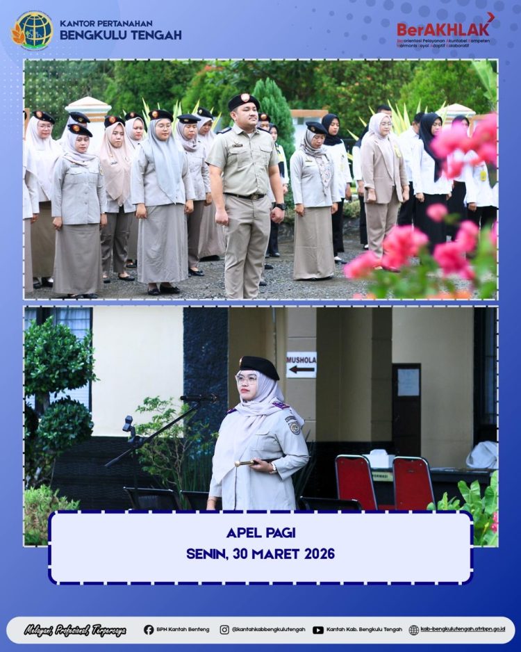 Kantor Pertanahan Kabupaten Bengkulu Tengah menggelar apel pagi di halaman kantor, Senin (30/3/2026). (Foto:Yl)