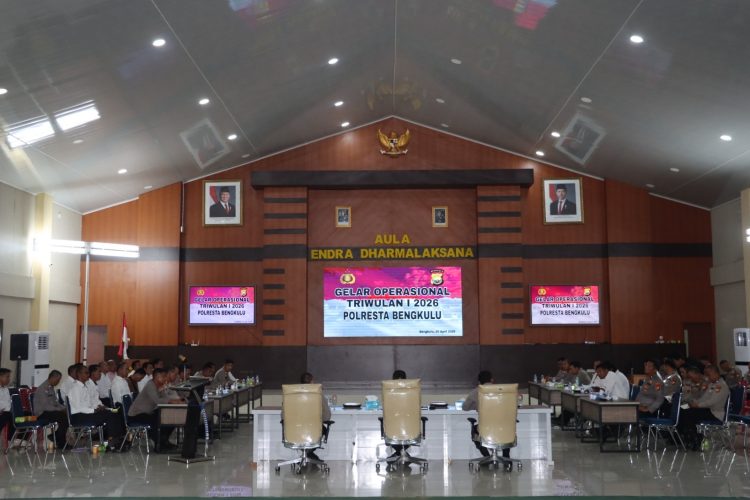 Polresta Bengkulu menggelar Gelar Operasional Triwulan I Tahun 2026, Senin (20/4/2026). (Foto:yola)