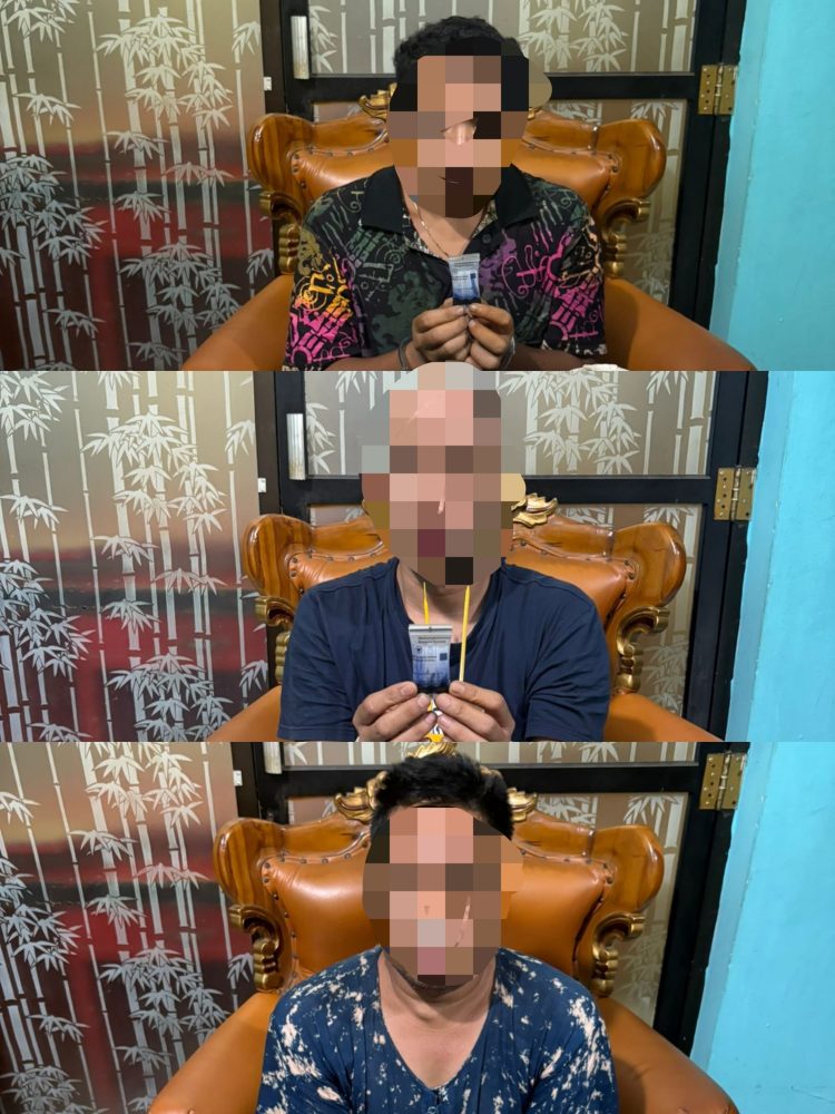 Tiga orang pelaku yang diduga terlibat dalam jaringan peredaran narkotika. (Foto:yola)