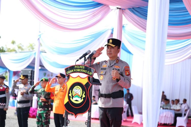 Kapolda Sumsel Pimpin Apel Besar Sabuk Kamtibmas di Kabupaten Ogan Komering Ilir (OKI), Rabu (22/4/2026). (Foto:yola)