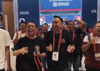 Kontingen Orado Jambi merayakan kemenangan usai memastikan lolos ke babak perempat final Kejuaraan Nasional Orado 2026 di Bogor, Sabtu (25/4/2026). (Dok. Willy)