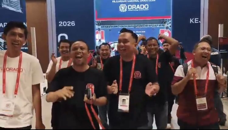 Kontingen Orado Jambi merayakan kemenangan usai memastikan lolos ke babak perempat final Kejuaraan Nasional Orado 2026 di Bogor, Sabtu (25/4/2026). (Dok. Willy)