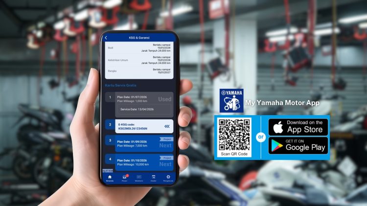 Fitur E-KSG pada aplikasi My Yamaha Motor memungkinkan konsumen mengakses kupon servis gratis secara digital tanpa perlu membawa kupon fisik saat melakukan servis di dealer resmi Yamaha. (Dok. Yamaha)