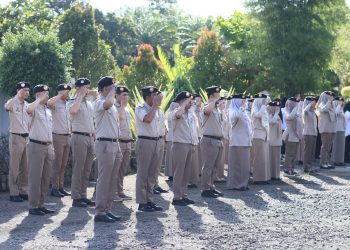 Kantor Pertanahan Kabupaten Bengkulu Tengah mengikuti apel pagi, Senin (13/4/2026). (Foto:yola)
