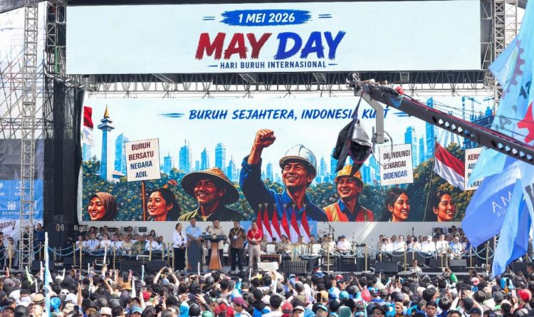 Presiden Prabowo Subianto menyampaikan pidato pada peringatan Hari Buruh Internasional (May Day) 2026 di Jakarta, Jumat (1/5/2026). (Dok. Biro Humas Kemnaker)