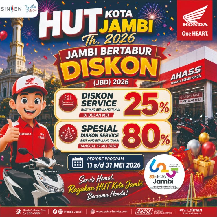 Banner program “Jambi Bertabur Diskon (JBD) 2026” dalam rangka HUT ke-80 Kota Jambi. (Dok. Sinsen)