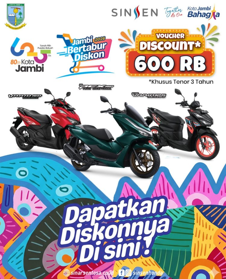 Banner promo “Jambi Bertabur Diskon 2026” dalam rangka memeriahkan HUT ke-80 Kota Jambi. (Dok. Sinsen)